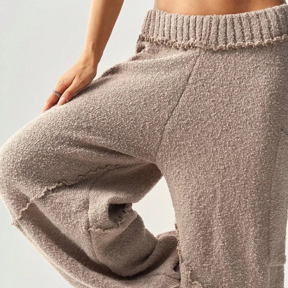 Brown Casual Women's High Waist Loose Baggy Sweater Pants With Cinched Ankles - Picture 5 of 8